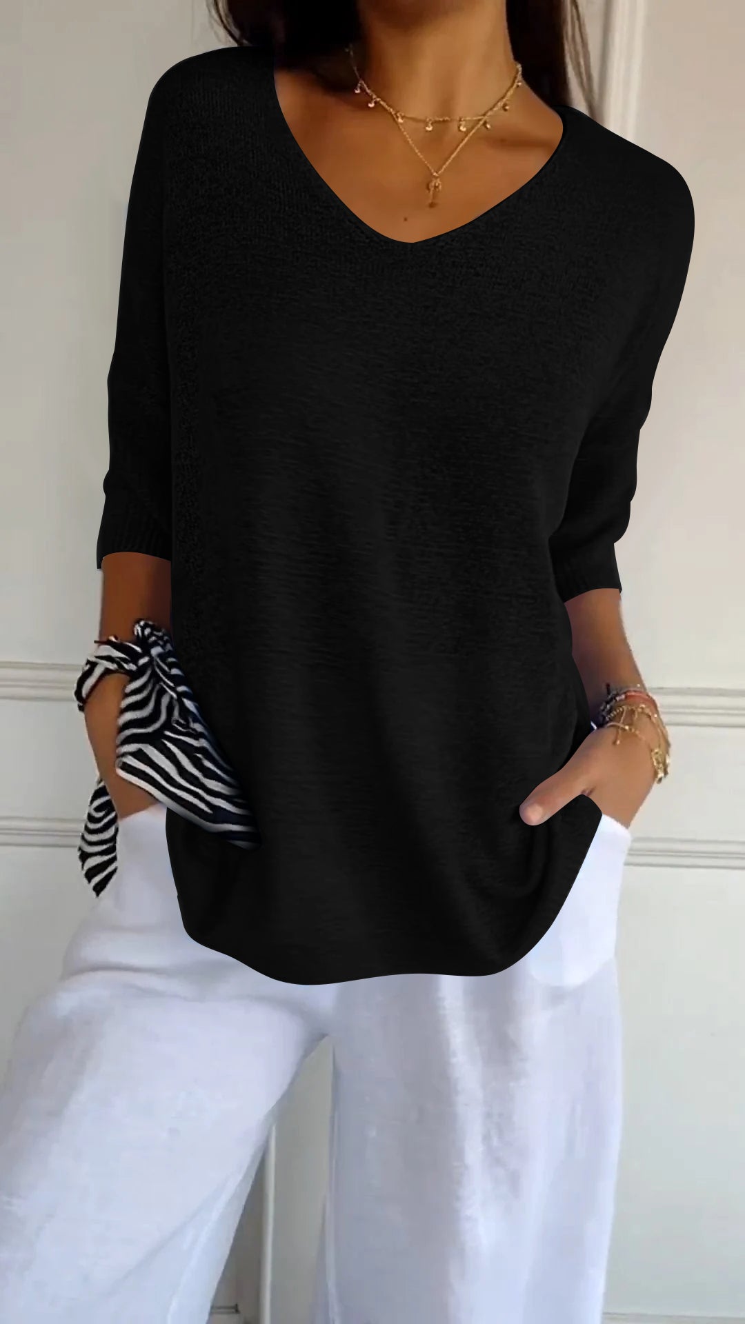 ORO | Top Casual Chic V-Ausschnitt
